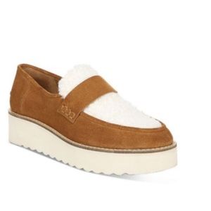 VINCE Zola Platform suede shearling boucle flatform loafers